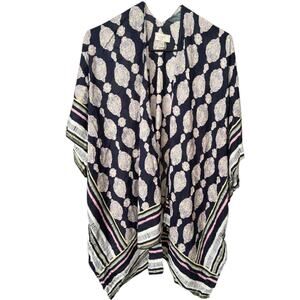 LOFT Blue Printed Boho Print Kimono Wrap Cardigan, One Size